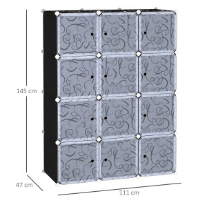 HOMCOM DIY Kleiderschrank, Kunststoff/Metall, schwarz/weiß, 111x47x145cm. Flexibel anpassbarer Schrank.