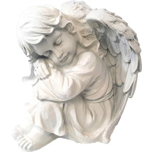 Weiße Gartenfigur Engel Mädchen, 34 cm, aus Polyresin für die Gartendekoration.