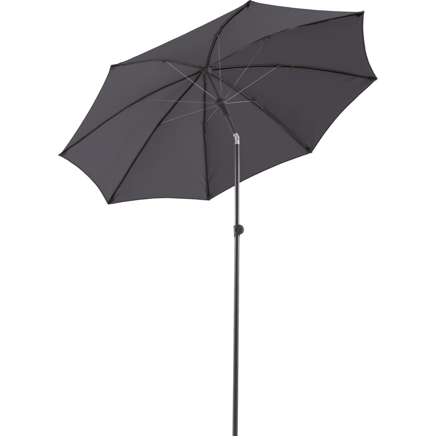 Anthrazitfarbener Marktschirm, Ø 200 cm, mit Neigungsfunktion für optimalen Sonnenschutz.