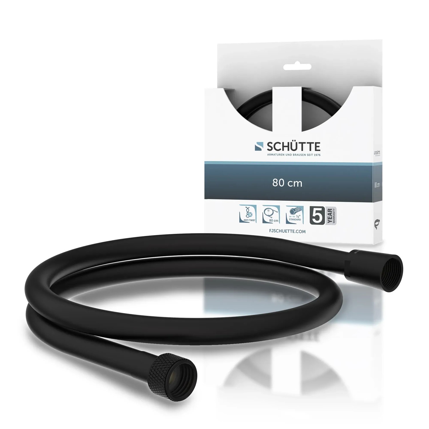 Schütte Brauseschlauch, Kunststoff, 80 cm, schwarz. Duschschlauch mit Verdrehschutz und Wasserspardichtung.