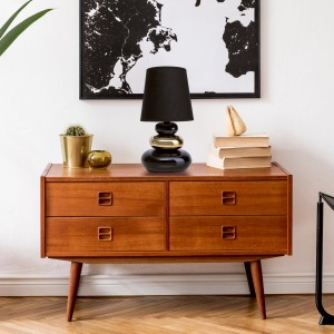 Näve Tischleuchte Stoney, 31 cm, Keramik, schwarz/goldfarben, Design-Tischlampe für Wohnraum.