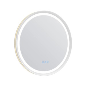 Aquabatos Rund LED Spiegel 60 cm Badspiegel mit Beleuchtung Dimmbar Antibeschlag Mattweißer Aluminiumrahmen Badezimmerspiegel Touch Schalter