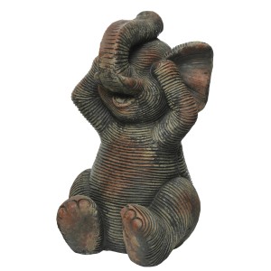 Braune Deko-Figur Elefant „Nichts Sehen“ aus Polystone, 39 cm hoch, für Garten und Wohnbereich.