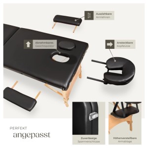 Tectake 2 Zonen Massageliege Freddi Breite 61 cm  Polsterung 5 cm Inklusive Tragetasche  185 x 61 x 62 cm Schwarz