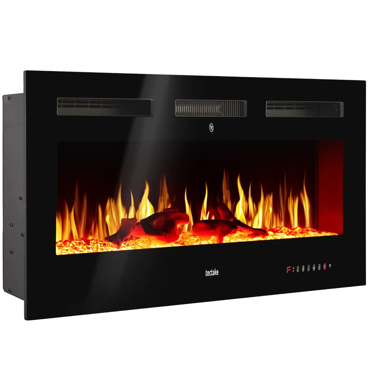 Tectake Elektro Wandkamin Luci 2 Leistungsstufen Mit 900 W und 1800 W Mit Holz  und Glutimitation Sowie 3D Flammeneffekt  127 x 12 x 43 cm Schwarz