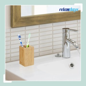 Relaxdays Zahnputzbecher Bambus Natur Beschichtet 11 cm x 6,5 cm x 6,5 cm 130 g