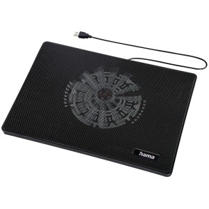Schwarzer, ultraflacher Hama Laptop-Kühler mit USB-Anschluss für Notebooks bis 15,6 Zoll.
