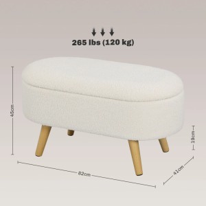 Weiße HOMCOM Sitzbank mit Stauraum, oval, Teddysamt. Polsterbank mit Holzbeinen, 82x41x45 cm, 120 kg.