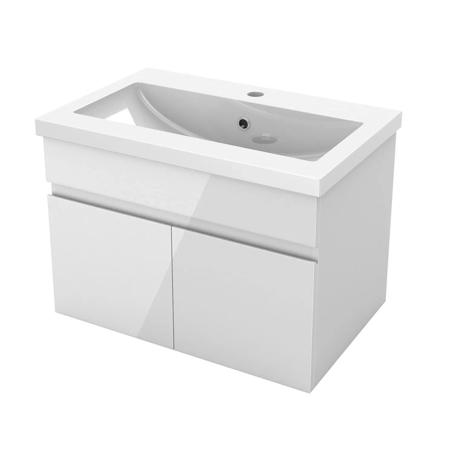 AICA Waschtisch mit Unterschrank 60 cm BERGEN Badmöbel Set 2 tlg. Waschbecken mit Unterschrank Weiß Hochglanz Softclose