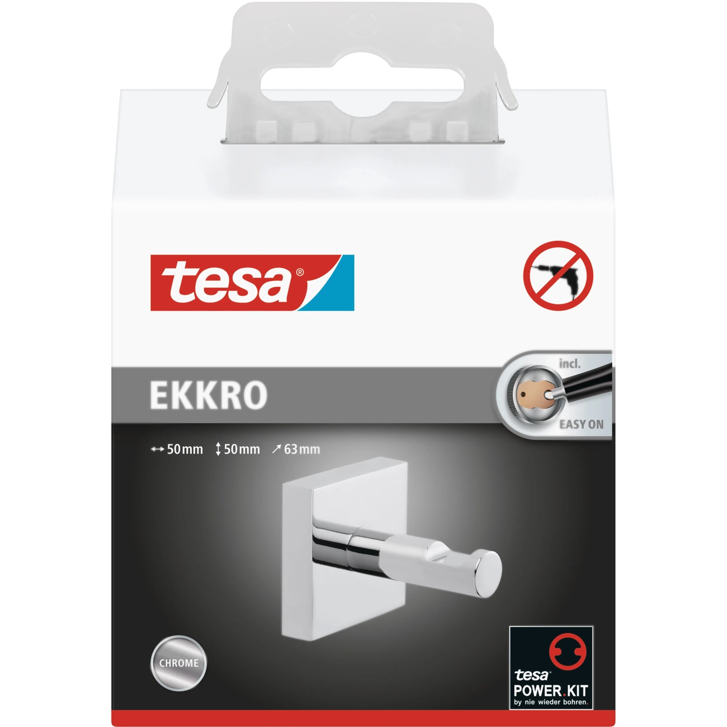 Verchromter Tesa Ekkro Garderobenhaken, Handtuchhalter zur Wandmontage ohne Bohren.