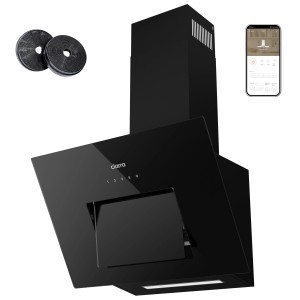 Schwarze CIARRA Kopffrei Dunstabzugshaube mit App-Steuerung, Kohlefilter und Touch Control.