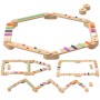 AIYAPLAY Balancierbalken für Kinder aus Holz mit bunten Balanciersteinen in verschiedenen Formen.