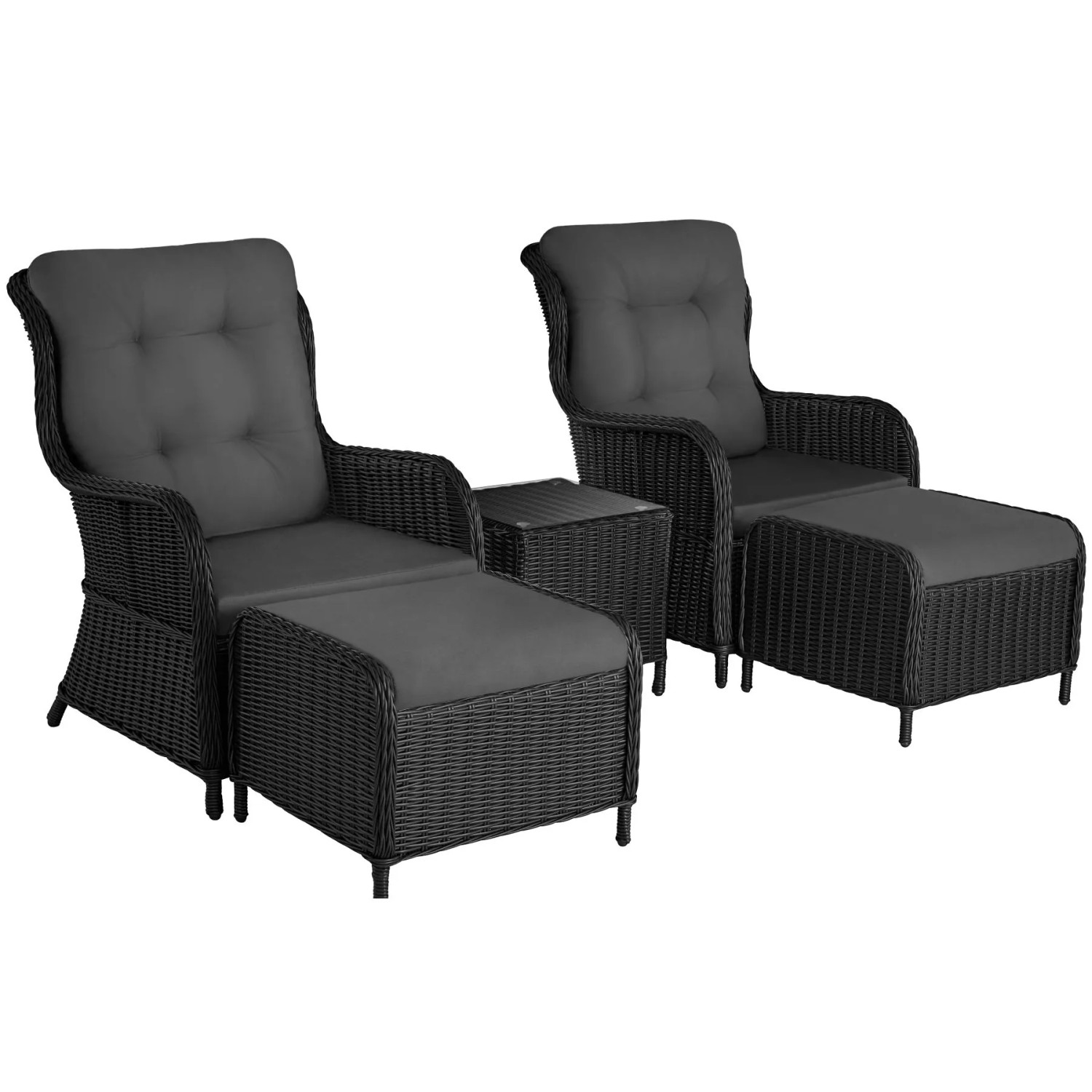 Tectake Aluminium Rattan Sitzgruppe Benissa Für 2 Bis 4 Personen Wetterfest und Uv Beständig  Hochwertiges Geflecht  90 x 67 x 100 cm Schwarz Grau