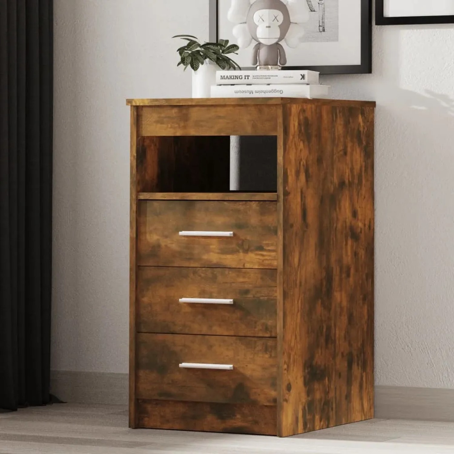 vidaXL Sideboard in Räuchereiche mit 3 Schubladen und Ablagefach, Büroschrank.