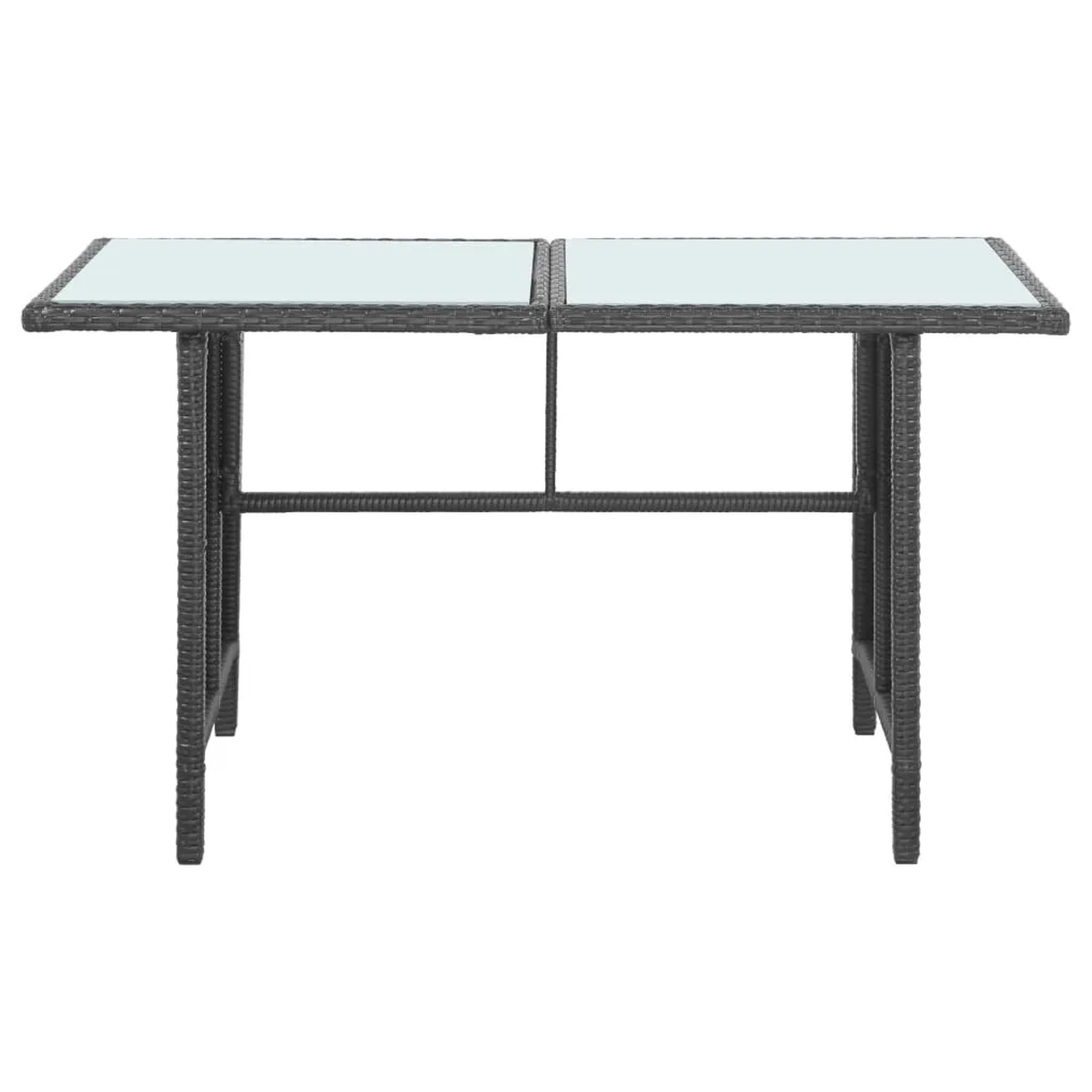 Tisch aus schwarzem Rattan mit Glasplatte, Teil des 5-tlg. vidaXL Garten-Lounge-Sets.