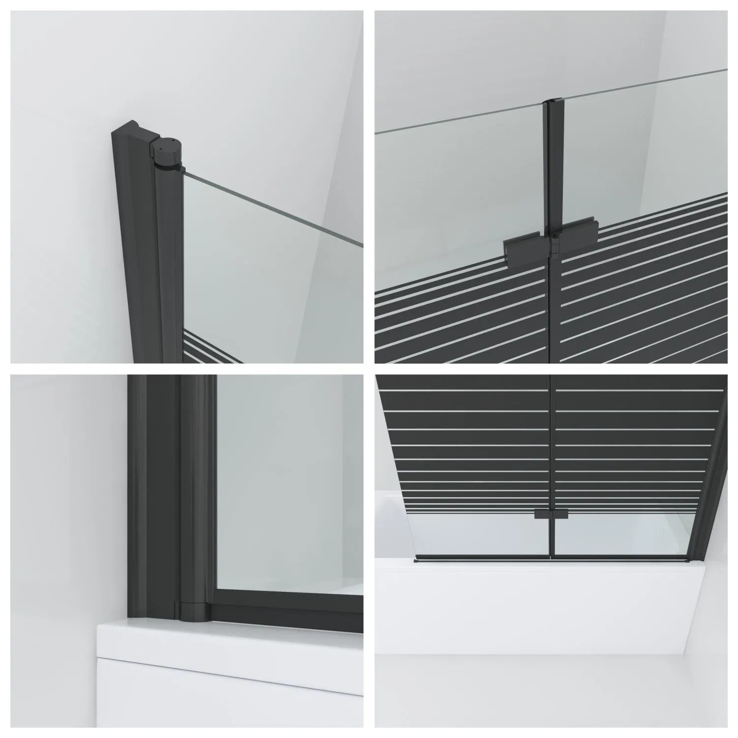 Aquabatos Badewannenaufsatz, 2-teilig, 120x140 cm, schwarz matt, mit NANO-Glas.