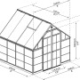 Skizze des Palram Canopia Balance 8x8 Gewächshauses in Silber mit Maßangaben.