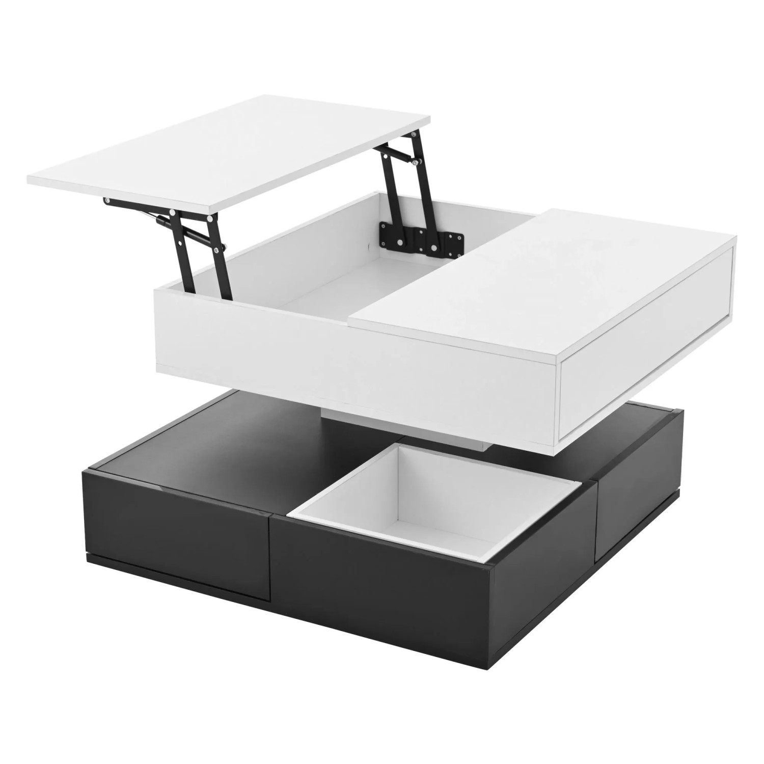 okwish Couchtisch mit Drehbare Platte Schubladen Stauraum 70x70x40cm Weiß Schwarz