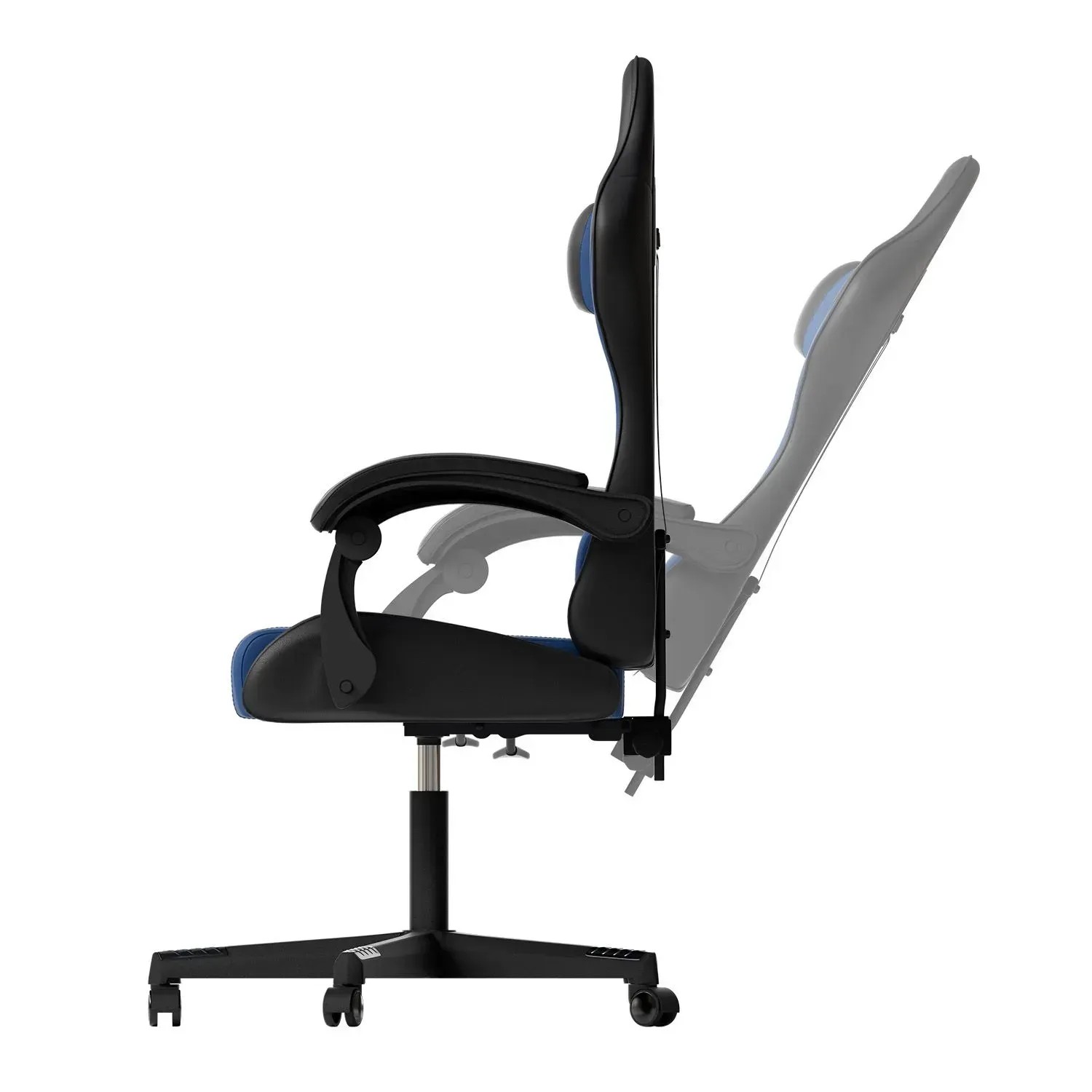 Juskys Gamingstuhl HyperSeat, schwarz/blau, Seitenansicht. Verstellbare Rückenlehne für optimalen Komfort.