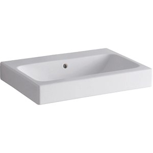 Weißes Geberit iCon Waschbecken, 60 cm breit, mit Überlauf und KeraTect Beschichtung.