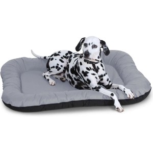 Graues Knuffelwuff Hundebett Lucky (L 70x46cm) mit Dalmatiner. Wasserfestes Outdoor Hundekörbchen.