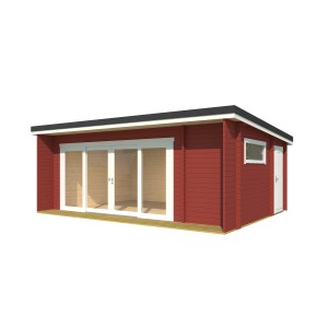 Lasita Maja Gartenhaus Java, schwedenrot, mit Schiebetüren und Pultdach.