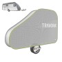 Graue TRAVORA Deichselabdeckung für Wohnwagen, UV-beständige Schutzhülle mit grünem Rand. Camping Zubehör.
