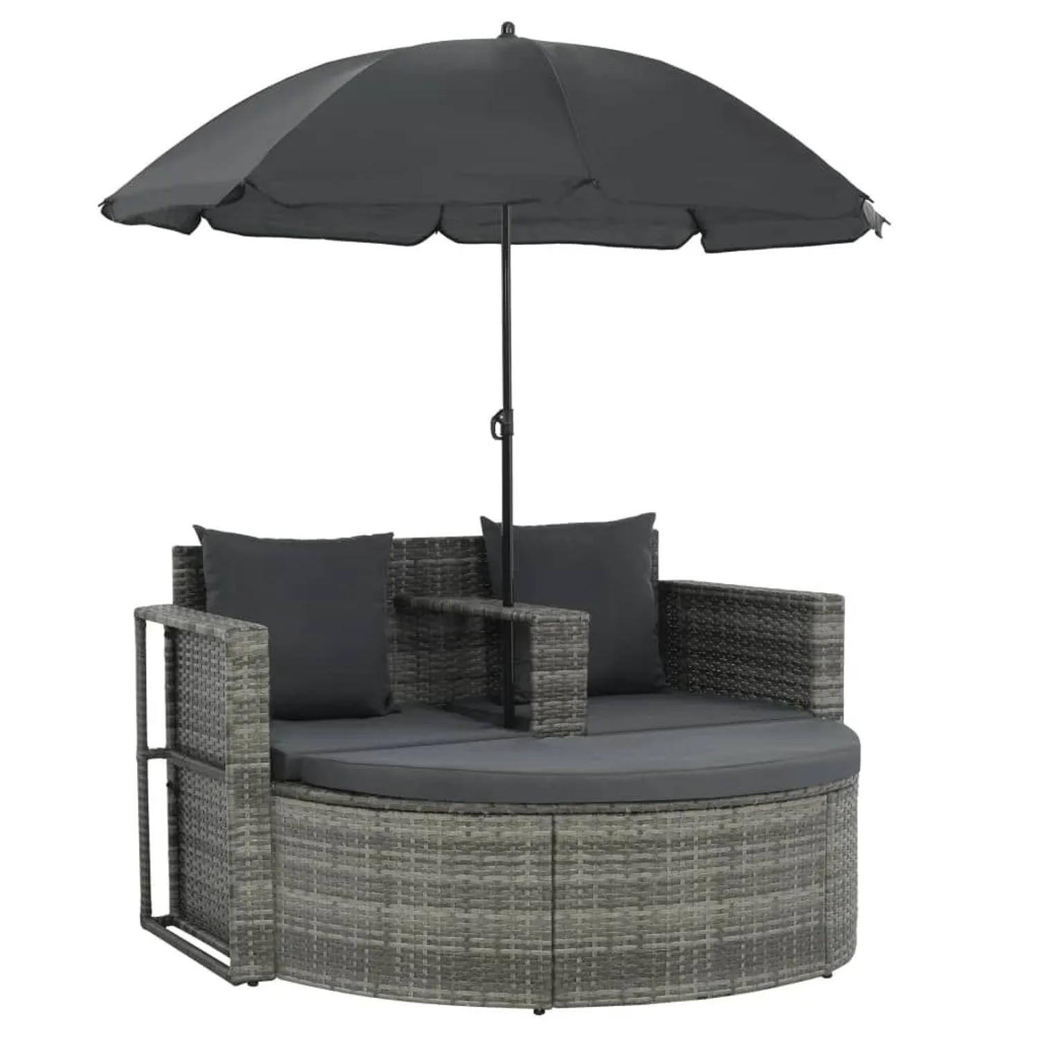vidaXL Gartenbett mit Sonnenschirm Grau Poly Rattan 44478