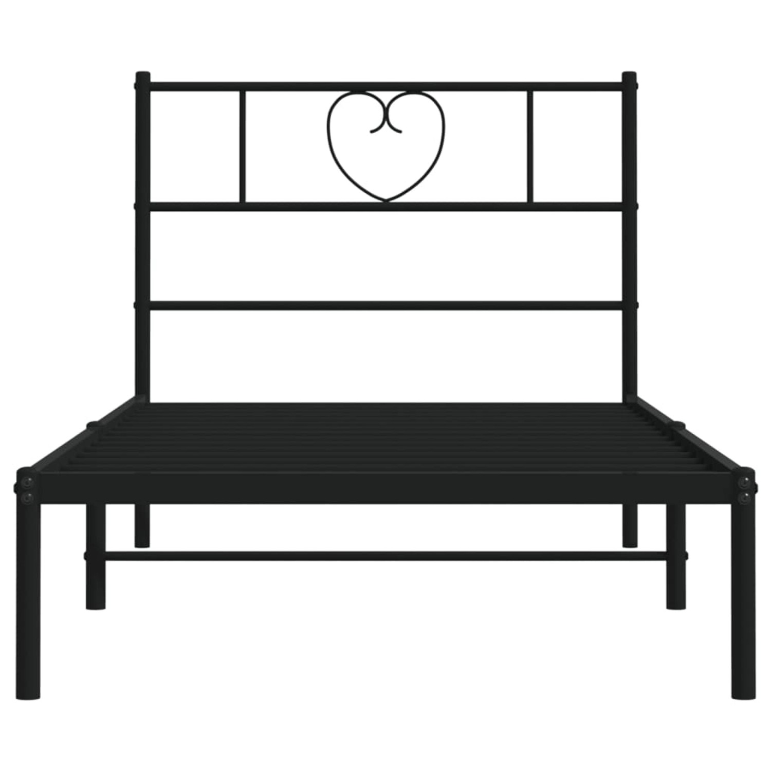 Schwarzes Metall Bettgestell mit Herz-Kopfteil, 107x203 cm. Romantisches Design für Ihr Schlafzimmer.