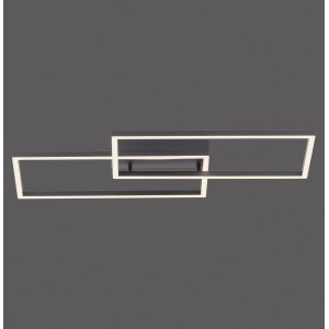 Moderne, schwarze LED-Deckenleuchte Iven, 60,5x32 cm, mit zwei rechteckigen Lichtelementen.
