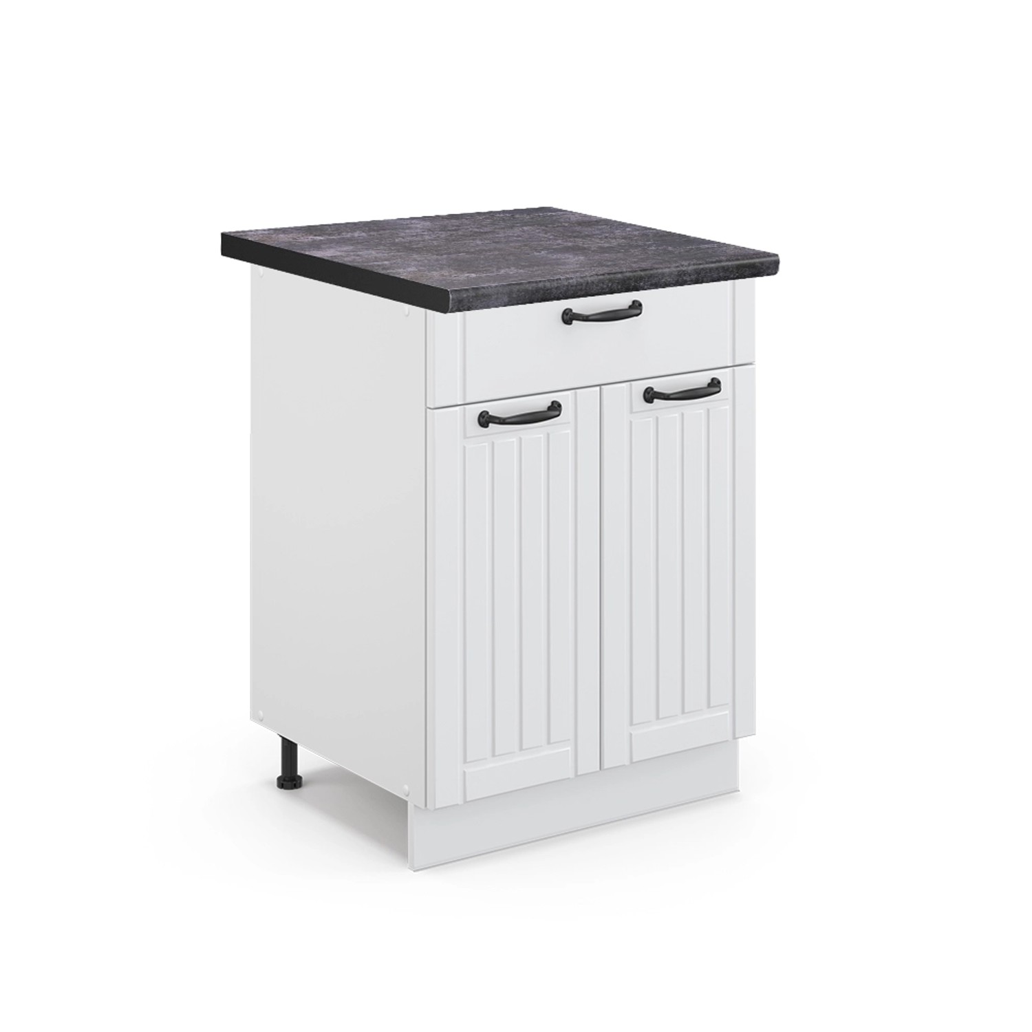 Vicco Küchenunterschrank Fame-Line Weiß Landhaus/Weiß 60 cm mit Schublade AP Anthrazit