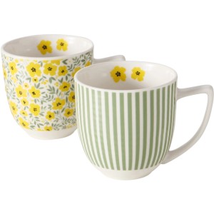 Boltze Jumbobecher Mayla, 2-fach sortiert, mehrfarbig. Geschenkidee mit Blumen- und Streifenmuster.