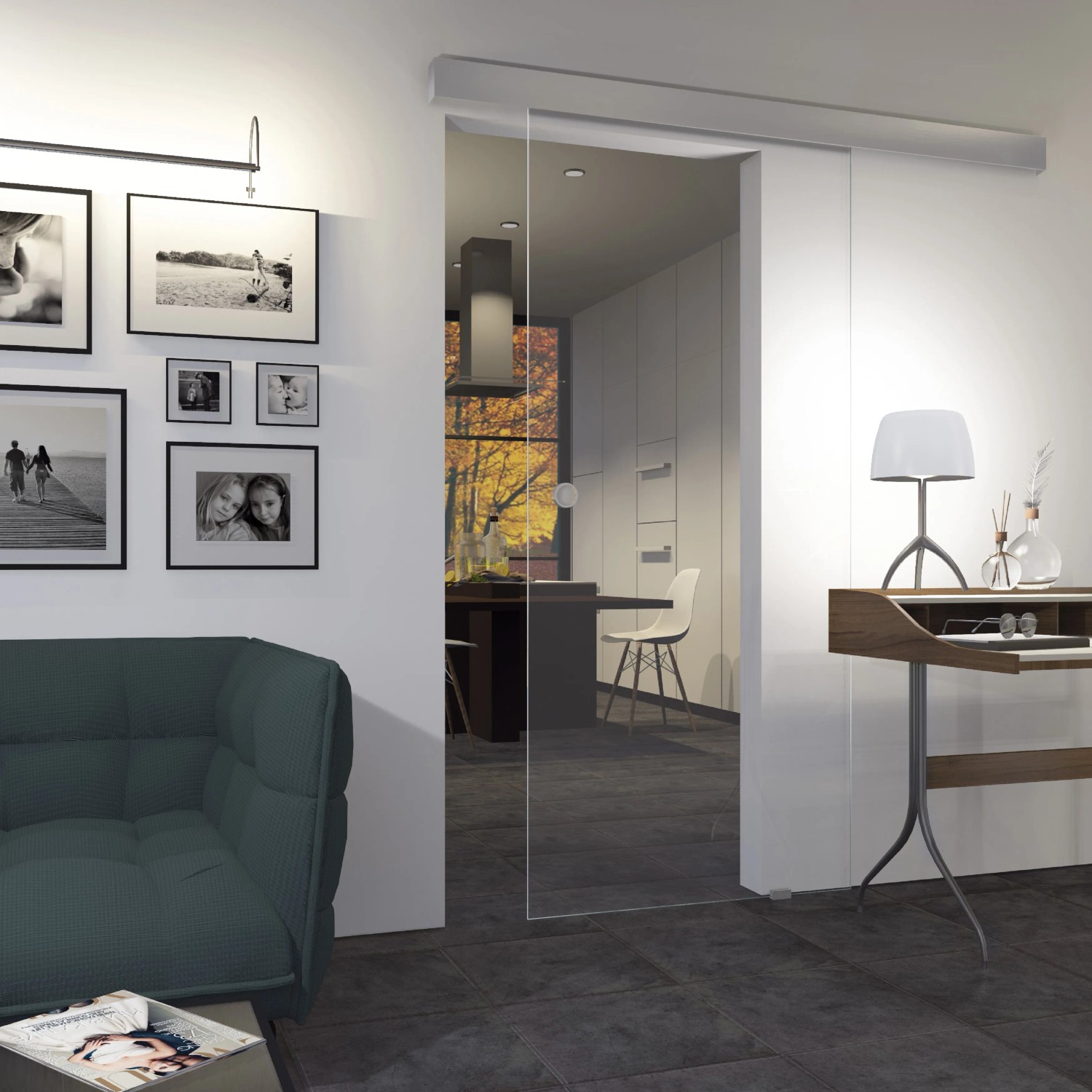 ESG Glasschiebetür Floatglas, 2060x940 mm, DIN links/rechts, für modernes Wohnen.