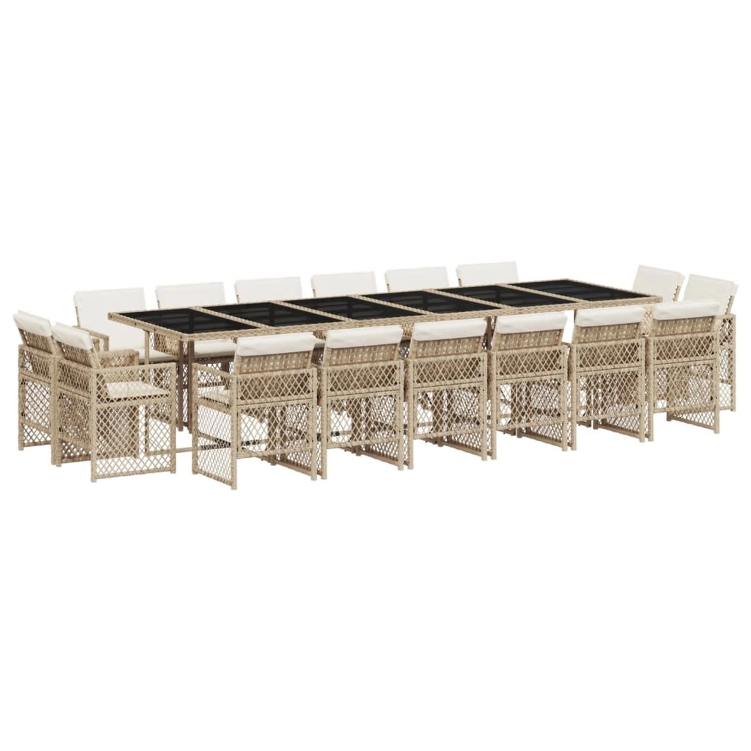 vidaXL 17-Tlg Garten-Essgruppe mit Kissen Beige Poly Rattan 3210886 günstig online kaufen