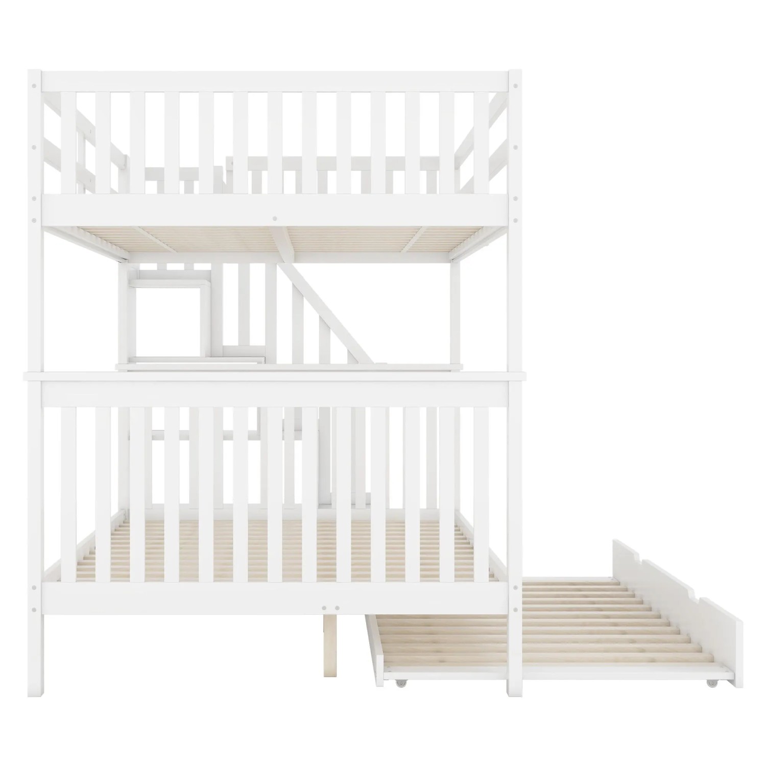 KOMHTOM Etagenbett 140 x 200 Cm  Treppenablage  Ausziehbares Gästebett  Hohes Schutzgitter  En747-1-Zertifiziert  Weiß