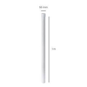 Weißes Inefa PVC Fallrohr, 100cm lang, DN 50, mit Steckmuffe für Regenrinnen. Zur Regenwasserableitung.