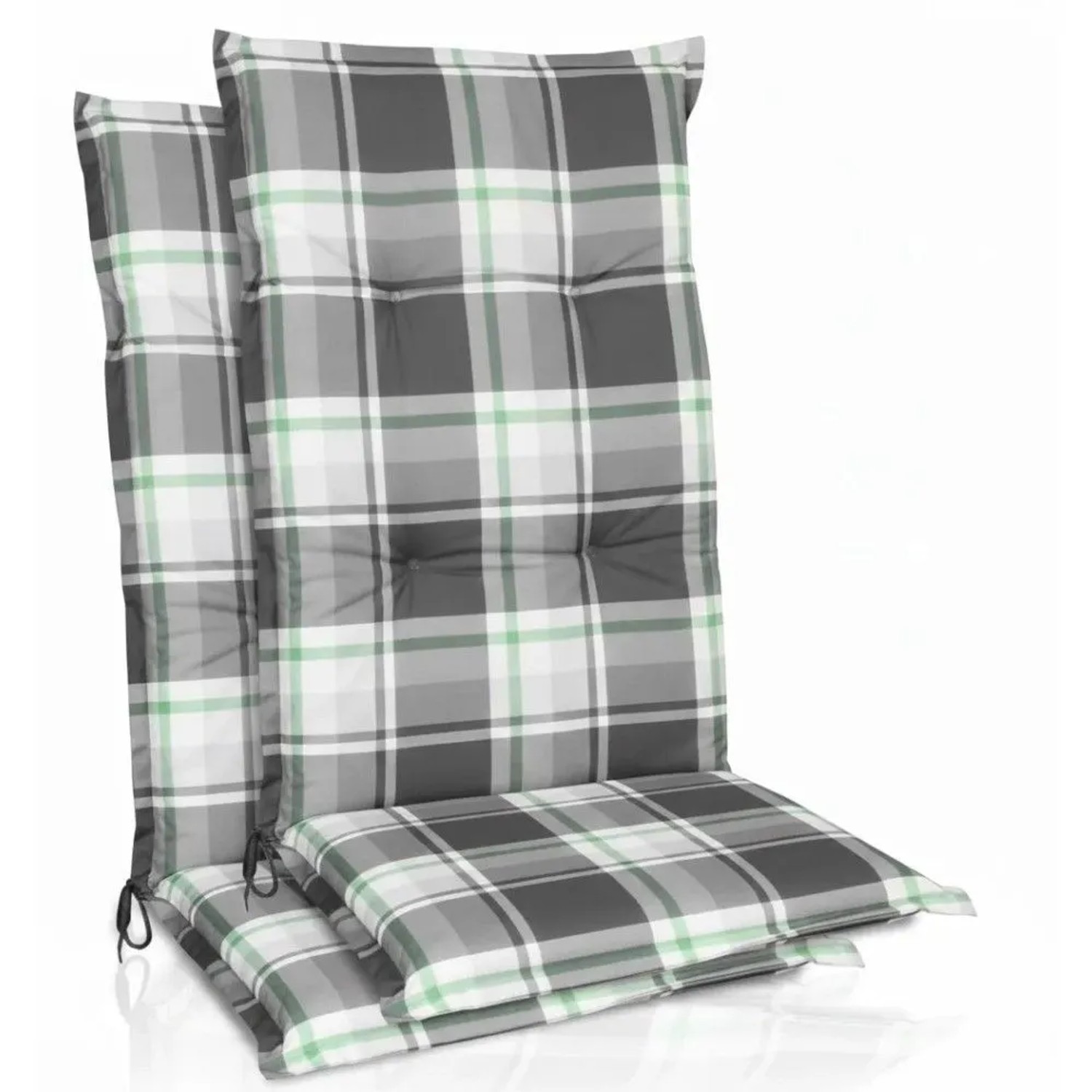 Beautissu 2er Set Hochlehner Auflagen Set 120x50 cm Polster Mintgrün Kariert