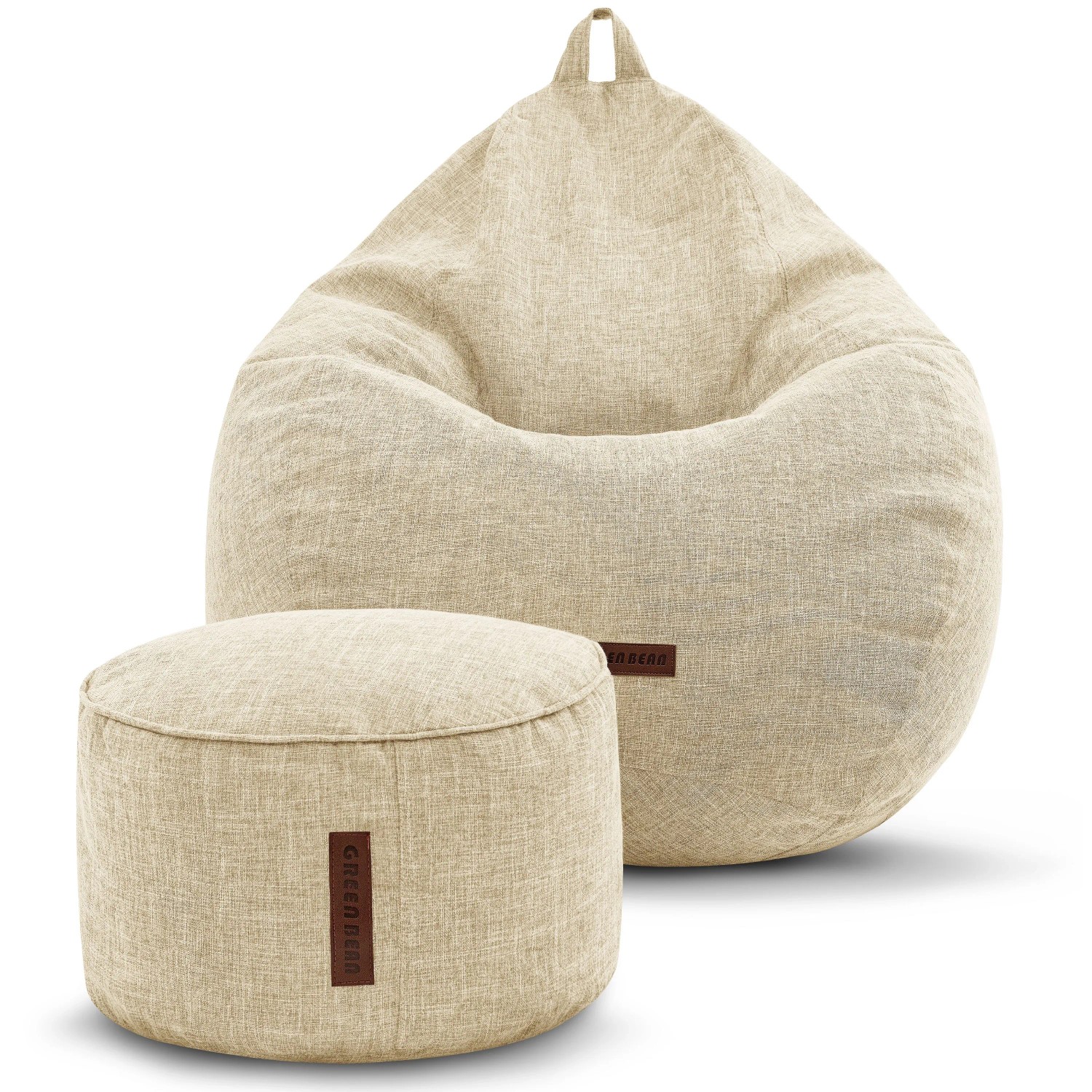 Green Bean Sitzhocker Motiv-Sitzsack 80 x 50 x 90 cm Linen Waschbarer Bezug Sand