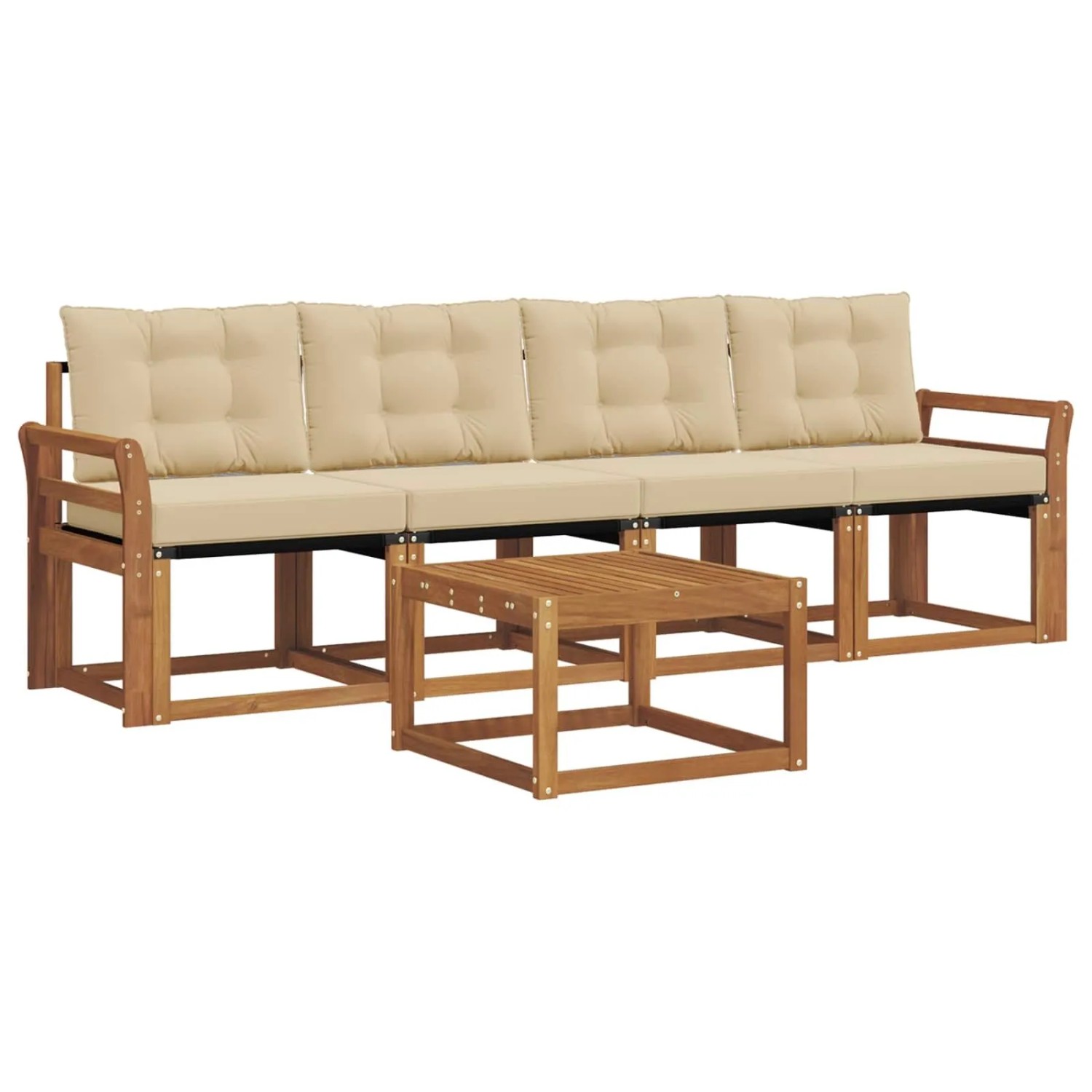 vidaXL Outdoor-Sofagarnitur mit Kissen 5-Tlg Natur und Beige 3368380
