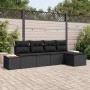 Schwarzes 5-teiliges vidaXL Garten-Sofa-Set aus Poly Rattan mit Kissen für Terrasse und Garten.