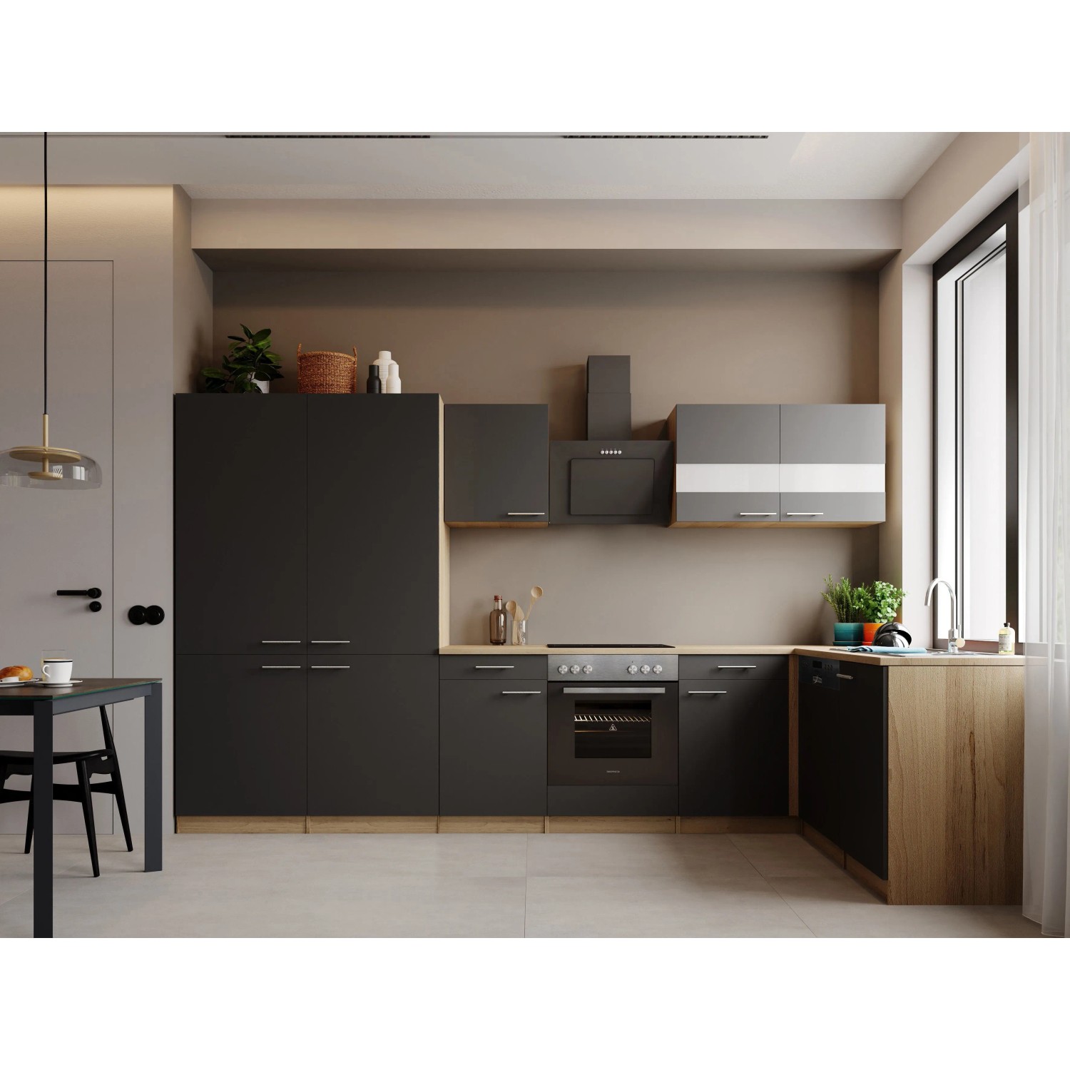 Respekta Merle L-Küche 340 cm French Door Optik Grau