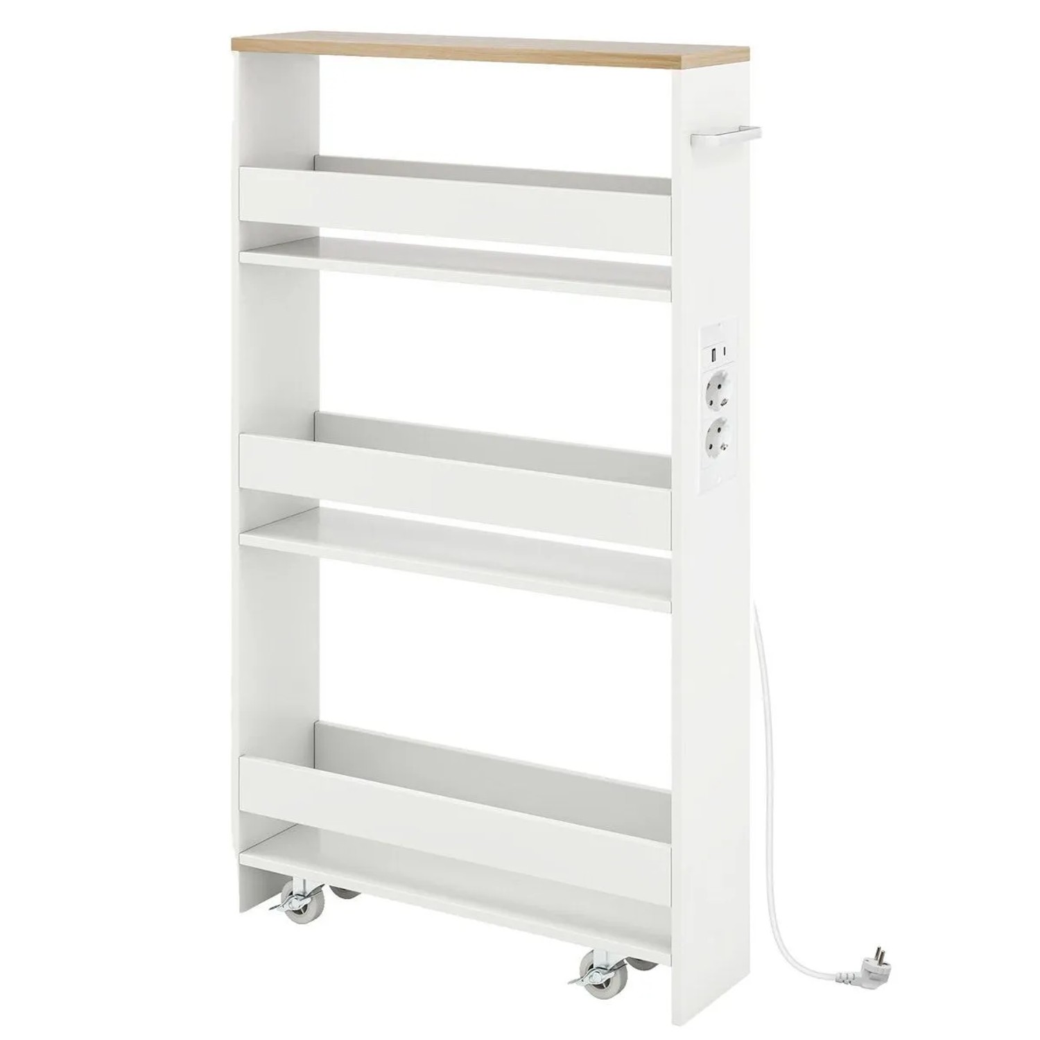 Costway Nischenwagen 13 cm Breit 4 Etagen Küchenwagen Weiß + Natur