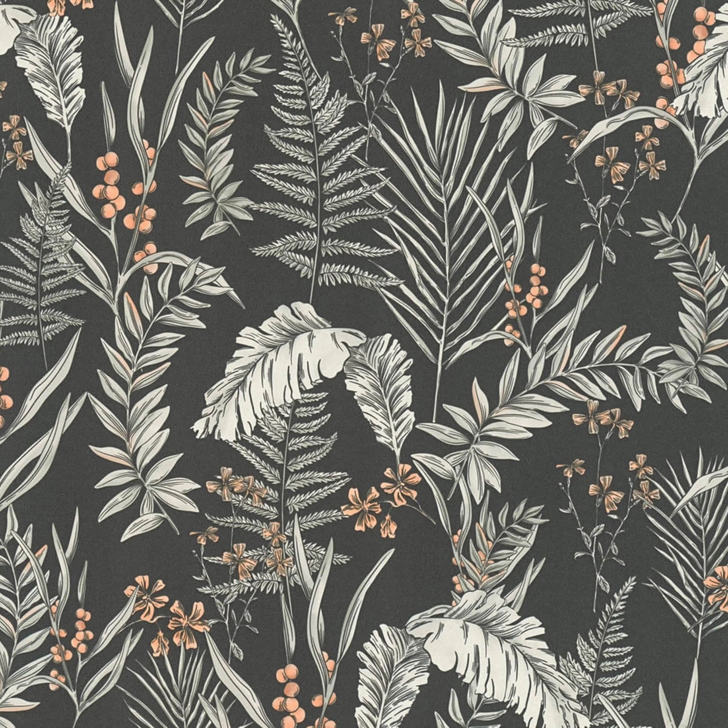 PROFHOME 394341-GU Blumen Tapete Floral Matt Schwarz Weiß Orange 0,53 m x 1 günstig online kaufen