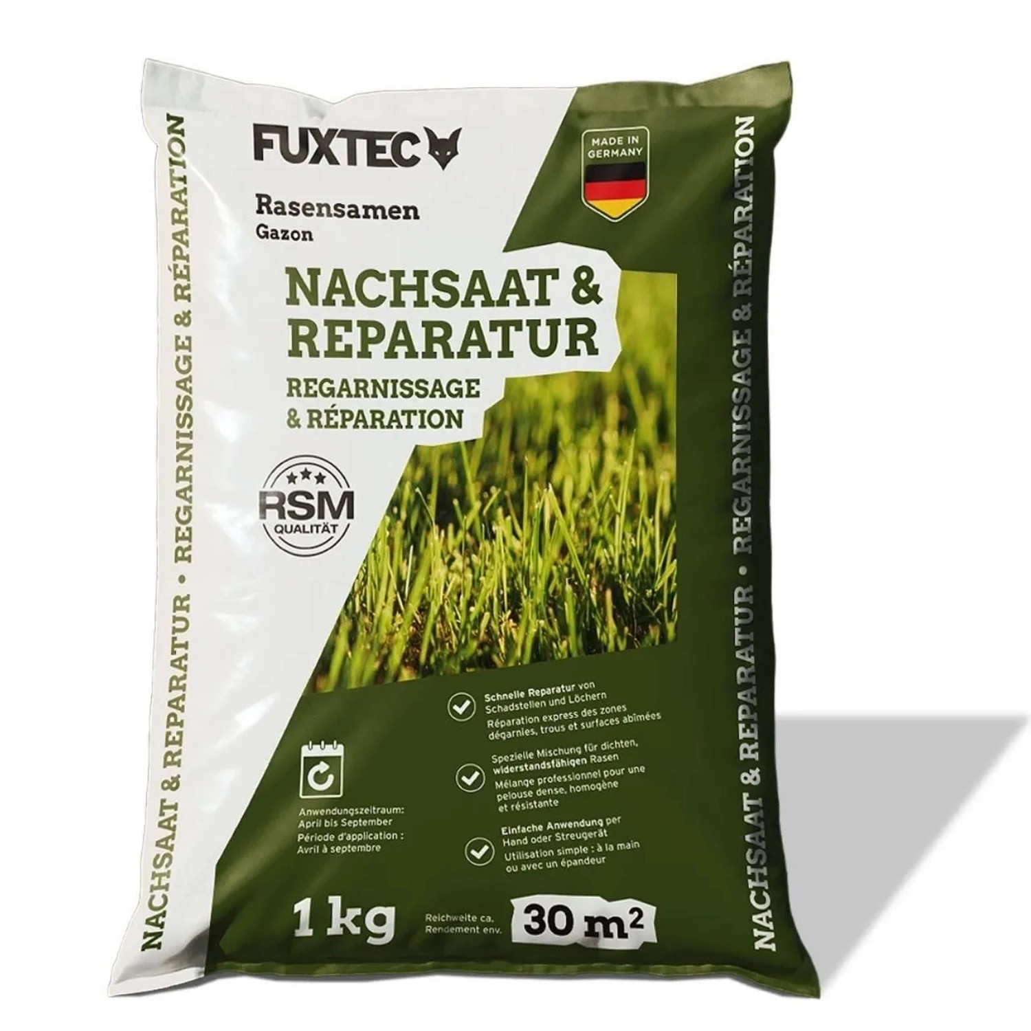 FUXTEC Rasensamen FX-RSNR1 Rasensamen Nachsaat für 30m² RSM Geprüft