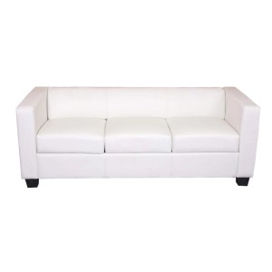 Weißes 3er Sofa „Lille“ im modernen Lounge-Stil mit Kunstlederbezug und bequemer Sitzpolsterung.