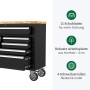 Galaflor mobiler Werkstattwagen, schwarz, mit Holz-Arbeitsplatte, 11 Schubladen und Schwerlastrollen.
