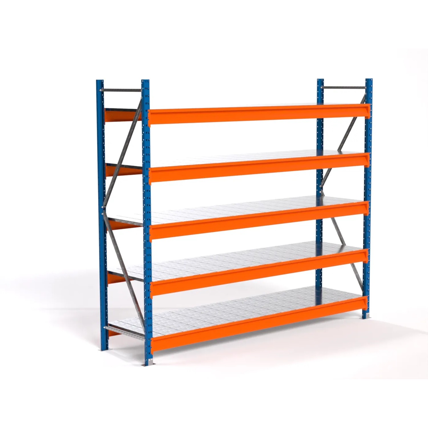 PROREGAL Industrie Weitspannregal Lagerregal MAXIMUS PRO Grundregal HxBxT 200x225x60cm 5 Stahlplatten-Fachboden Fachlast 610kg Blau/Orange