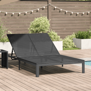 Schwarze vidaXL Doppel-Sonnenliege aus Rattan mit Kissen für den Garten.