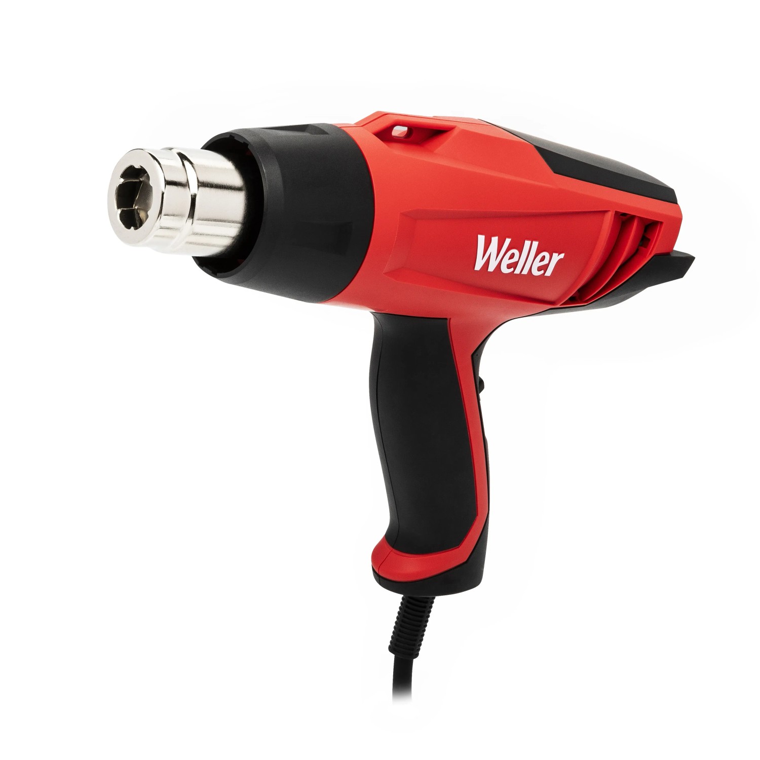 Rote Weller Heißluftpistole WLHG1623C mit Temperaturregelung und Düse.