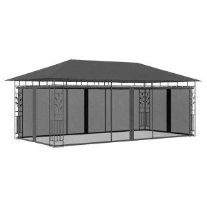 Anthrazitfarbener vidaXL Pavillon 6x3 m mit Moskitonetz und Stahlrahmen.